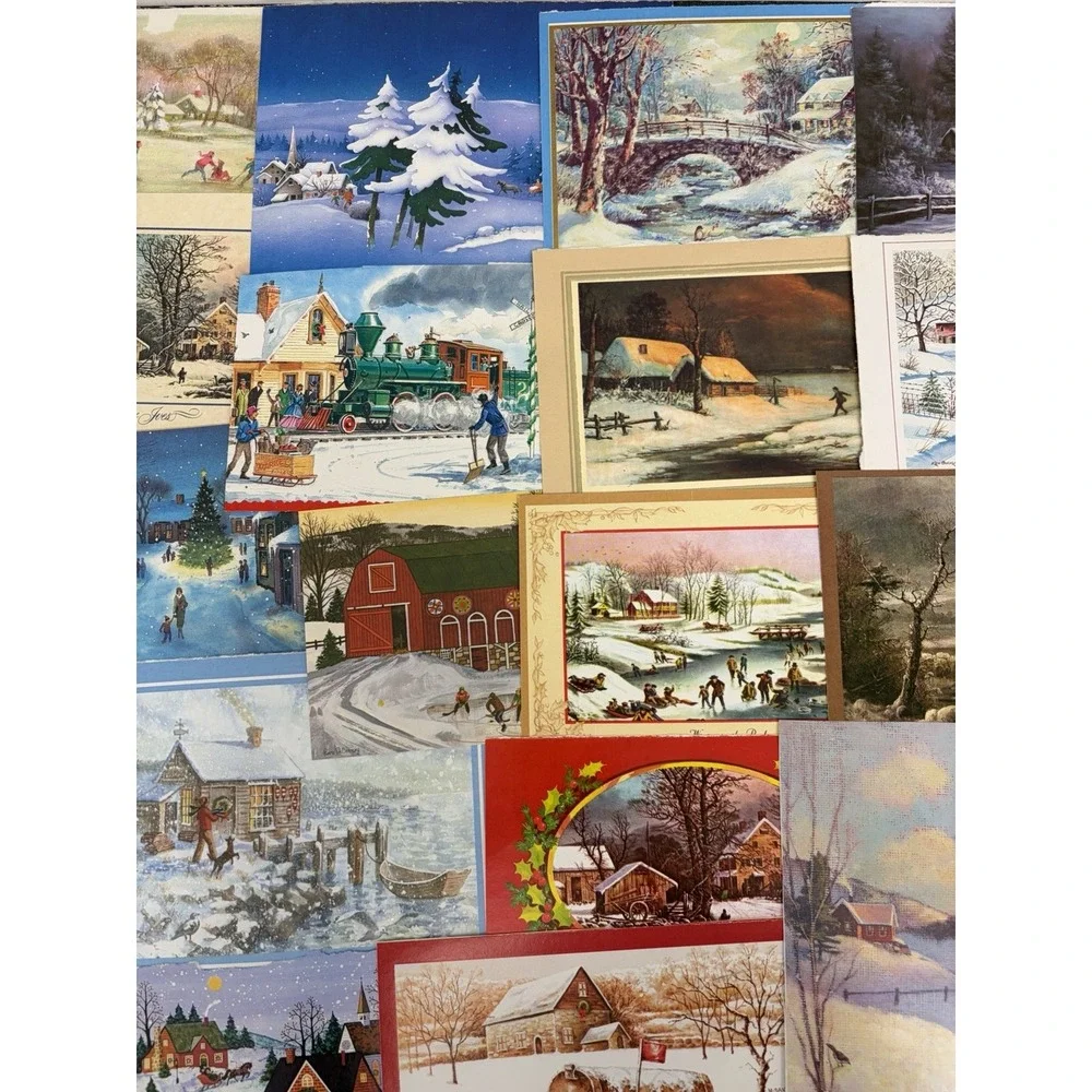 Vintage Christmas Cards Fronts ONLY Houses Barns More Scrapbooking Crafts 45+